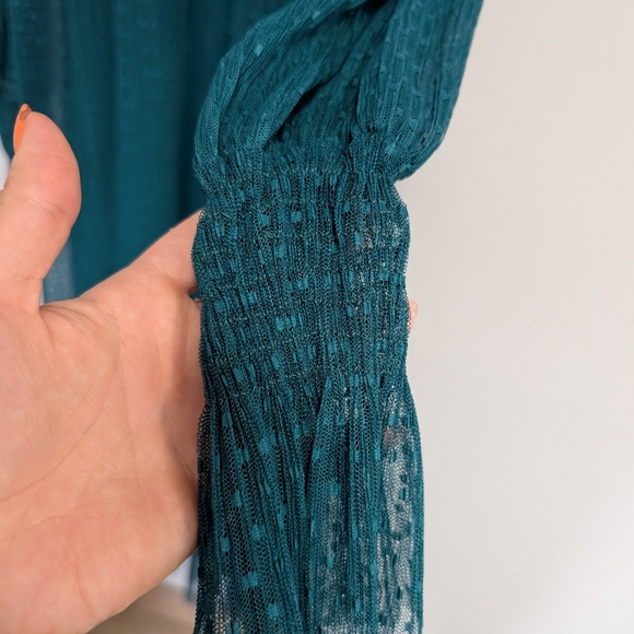 Zara Green Long Sleeve Dress Weddings Slip Sheer Midi Gorgeous Deep Green Small - Picture 11 of 16